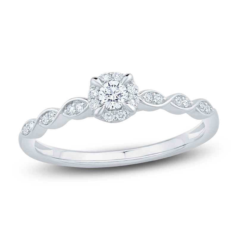 Main Image 1 of Diamond Halo Promise Ring 1/5 ct tw 10K White Gold