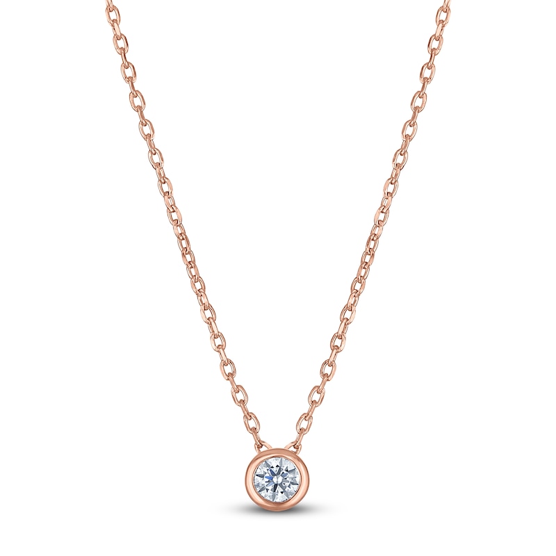 Certified Round-Cut Diamond Bezel-Set Solitaire Necklace 1/10 ct tw 14K Rose Gold 18" (I1/I)