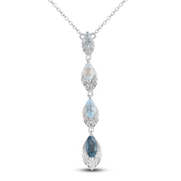 Marquise-Cut Natural Sky, Swiss & London Blue Topaz Drop Necklace 1/6 ct tw Diamonds 10K White Gold 18&quot;