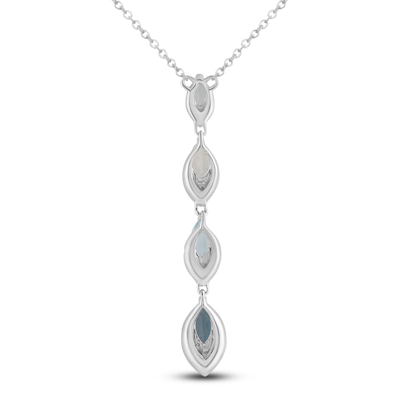 Main Image 2 of Marquise-Cut Natural Sky, Swiss & London Blue Topaz Drop Necklace 1/6 ct tw Diamonds 10K White Gold 18&quot;