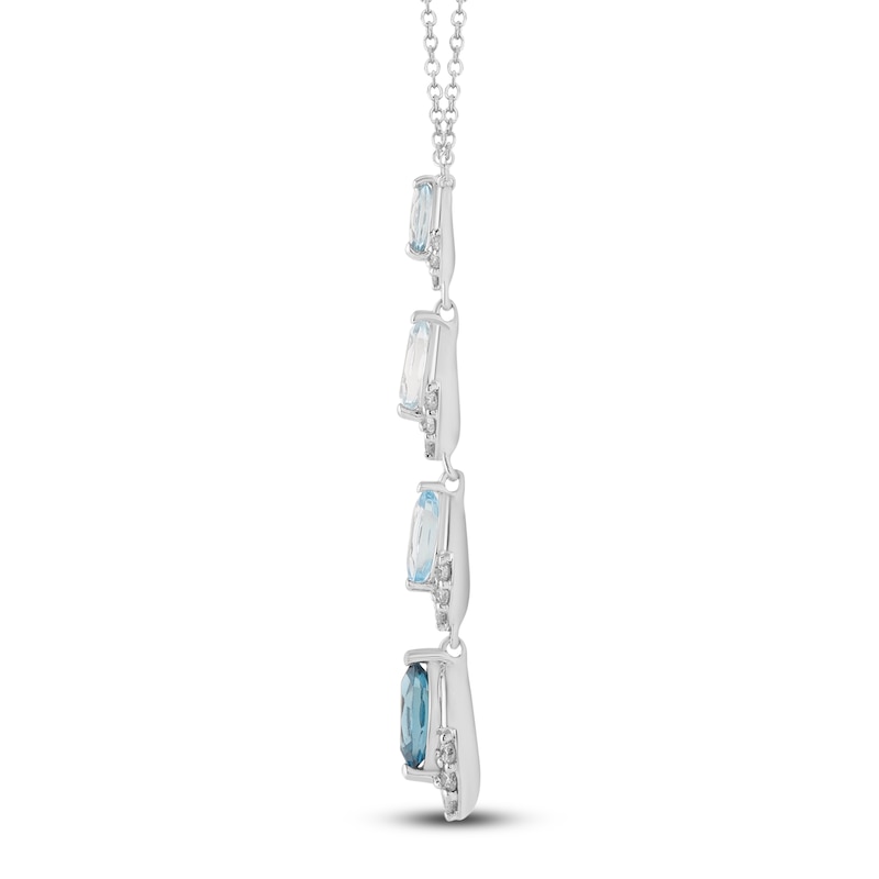 Main Image 3 of Marquise-Cut Natural Sky, Swiss & London Blue Topaz Drop Necklace 1/6 ct tw Diamonds 10K White Gold 18&quot;