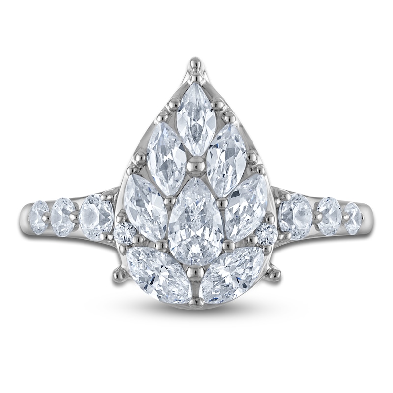 Brilliant Moments Pear, Marquise & Round-Cut Multi-Diamond Engagement Ring 1-1/4 ct tw 14K White Gold