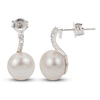 Thumbnail Image 1 of Cultured Pearl & White Lab-Created Sapphire Drop Earrings Sterling Silver