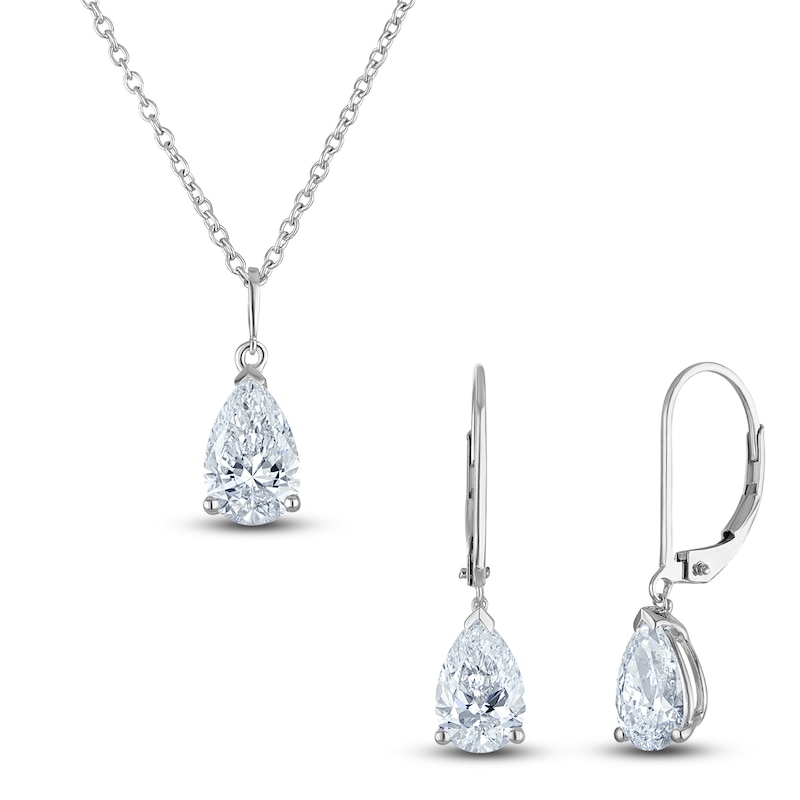 Main Image 2 of Pear-Shaped Lab-Created Diamond Solitaire Wedding Day Gift Set 3 ct tw 14K White Gold (SI2/F)