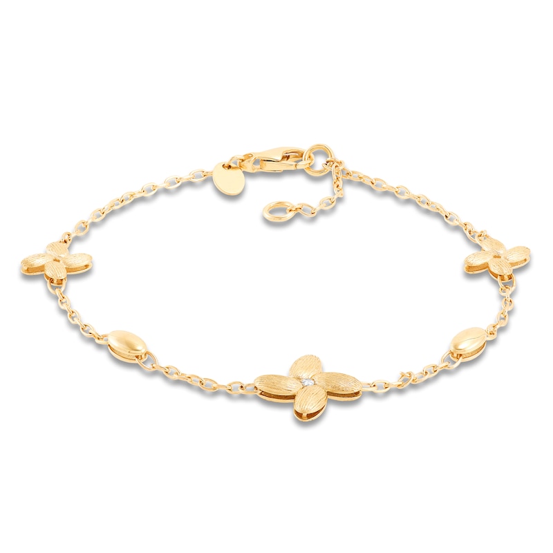 Main Image 1 of Italia D'Oro Satin-Finish Flower Station Bracelet 14K Yellow Gold 7.75&quot;