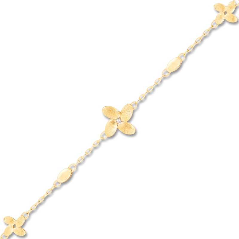 Main Image 3 of Italia D'Oro Satin-Finish Flower Station Bracelet 14K Yellow Gold 7.75&quot;