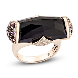 Natural Black Onyx, Garnet, Amethyst, Smoky Quartz & Diamond Cocktail Ring 1/4 ct tw 14K Rose Gold