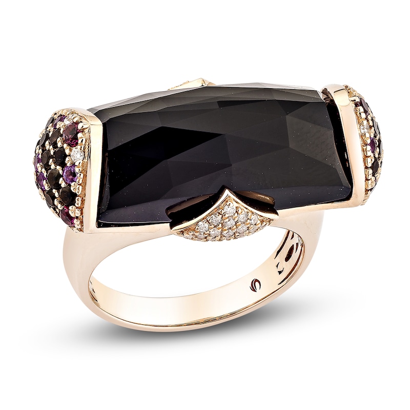 Main Image 1 of Natural Black Onyx, Garnet, Amethyst, Smoky Quartz & Diamond Cocktail Ring 1/4 ct tw 14K Rose Gold