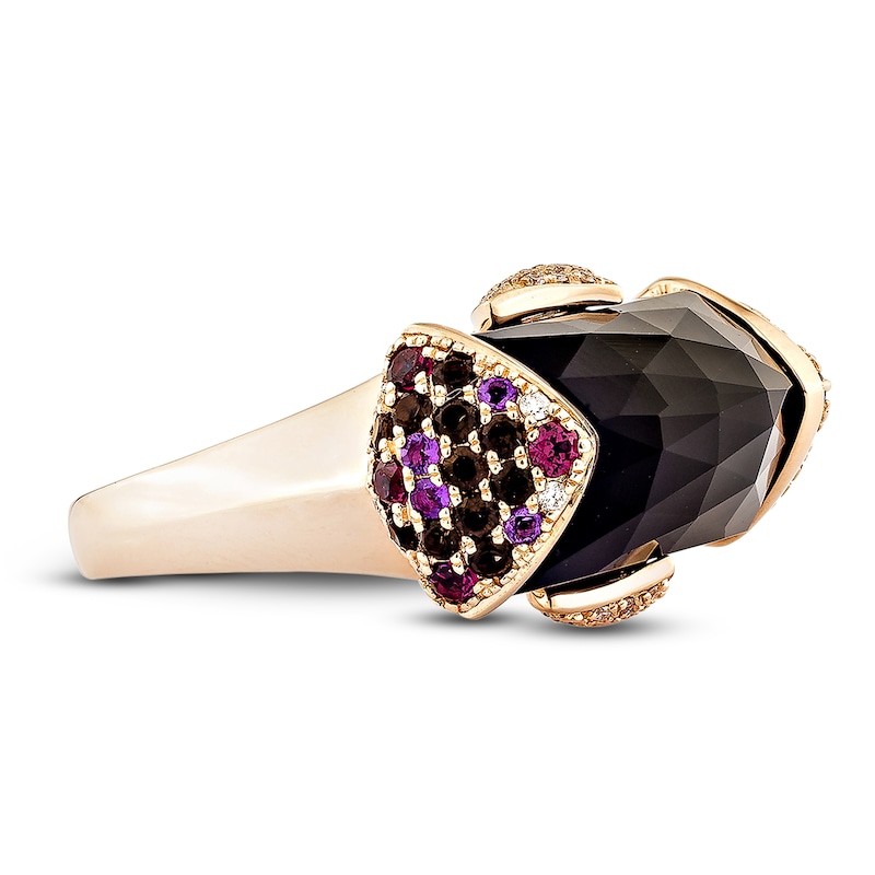 Main Image 2 of Natural Black Onyx, Garnet, Amethyst, Smoky Quartz & Diamond Cocktail Ring 1/4 ct tw 14K Rose Gold