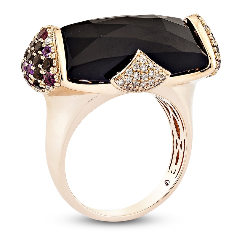 Main Image 4 of Natural Black Onyx, Garnet, Amethyst, Smoky Quartz & Diamond Cocktail Ring 1/4 ct tw 14K Rose Gold