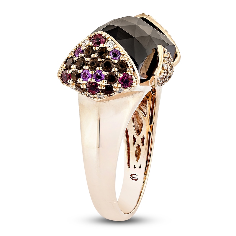 Main Image 5 of Natural Black Onyx, Garnet, Amethyst, Smoky Quartz & Diamond Cocktail Ring 1/4 ct tw 14K Rose Gold