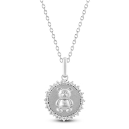 Diamond Teddy Bear Medallion Necklace 1/4 ct tw Sterling Silver 18&quot;