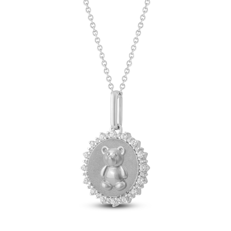 Main Image 2 of Diamond Teddy Bear Medallion Necklace 1/4 ct tw Sterling Silver 18&quot;