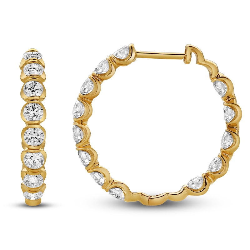 Main Image 3 of Blue Nile X Jared Diamond Inside-Out Hoop Earrings 2 ct tw 14K Yellow Gold