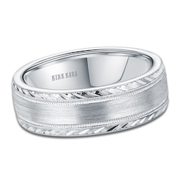 Kirk Kara Men's Engraved Brushed Wedding Band Platinum 7mm