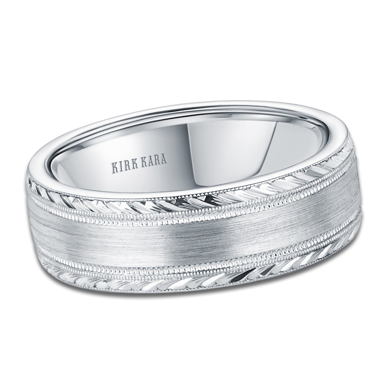 Main Image 1 of Kirk Kara Men's Engraved Brushed Wedding Band Platinum 7mm