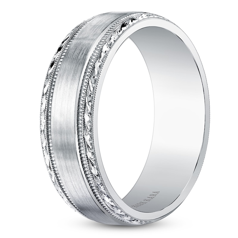 Main Image 2 of Kirk Kara Men's Engraved Brushed Wedding Band Platinum 7mm