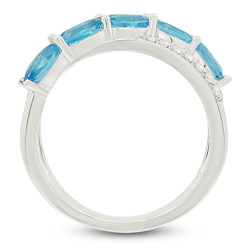 Main Image 4 of Oval-Cut Natural Swiss Blue Topaz & White Lab-Created Sapphire Crossover Ring Sterling Silver