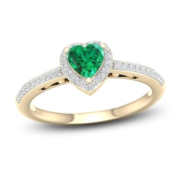 Natural Emerald Ring 1/8 ct tw Diamonds 14K Yellow Gold