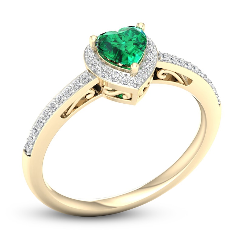 Main Image 2 of Natural Emerald Ring 1/8 ct tw Diamonds 14K Yellow Gold