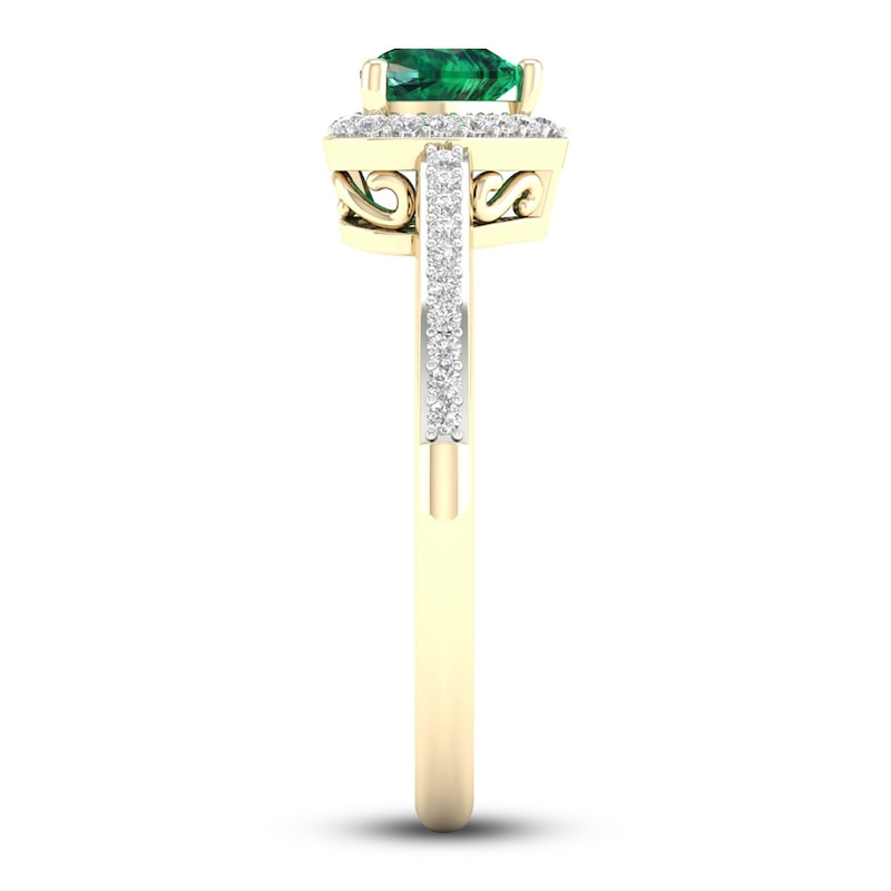 Main Image 3 of Natural Emerald Ring 1/8 ct tw Diamonds 14K Yellow Gold