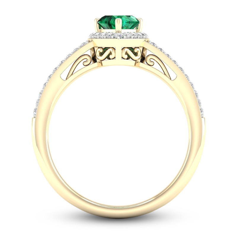 Main Image 4 of Natural Emerald Ring 1/8 ct tw Diamonds 14K Yellow Gold