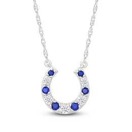 Blue & White Lab-Created Sapphire Horseshoe Necklace 10K White Gold 18&quot;