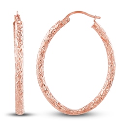 Diamond-Cut Oval Tube Hoop Earrings 14K Rose Gold