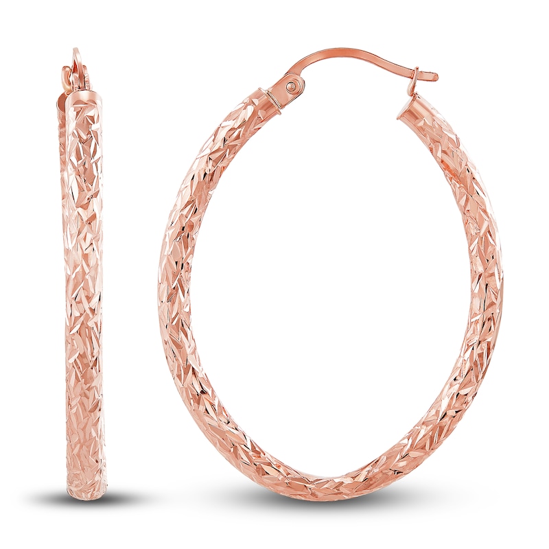 Diamond-Cut Oval Tube Hoop Earrings 14K Rose Gold