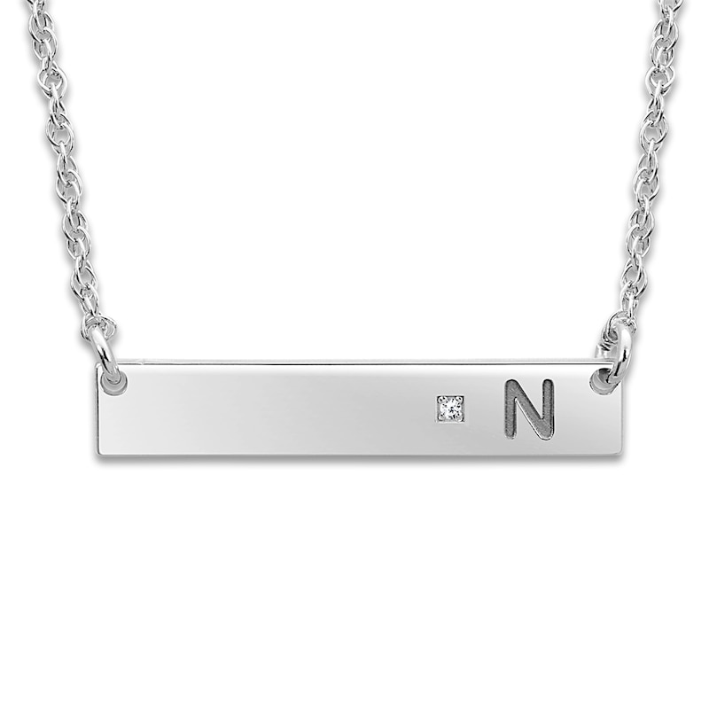 Main Image 1 of Bar Pendant Necklace Diamond Accents 10K White Gold 18&quot;