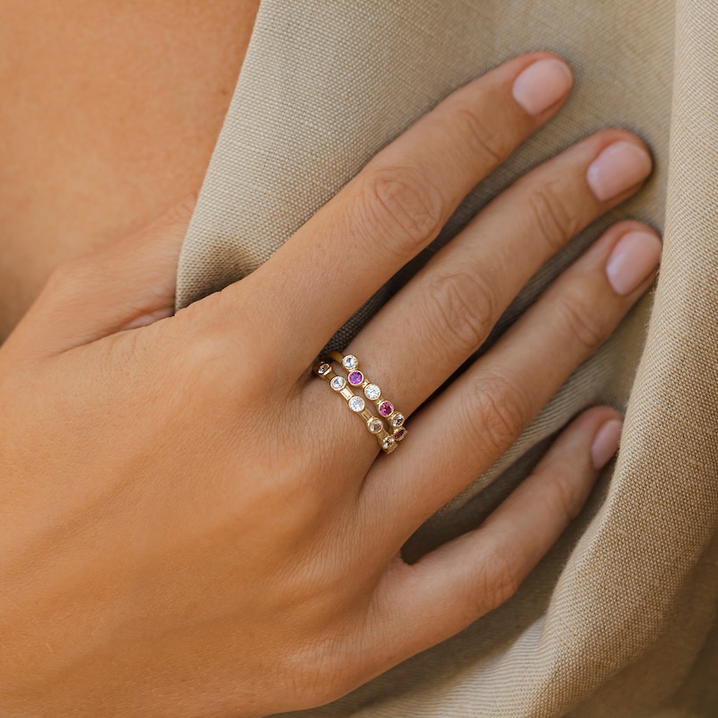 Juliette Maison Natural White Sapphire & Natural Pink Tourmaline Ring 10K Rose Gold