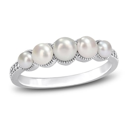 Freshwater Cultured Pearl 5-Stone Ring 1/20 ct tw Round 14K White Gold