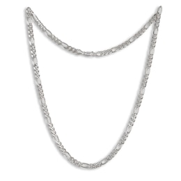 Solid Figaro Chain Necklace 14K White Gold 22&quot; 5.35mm