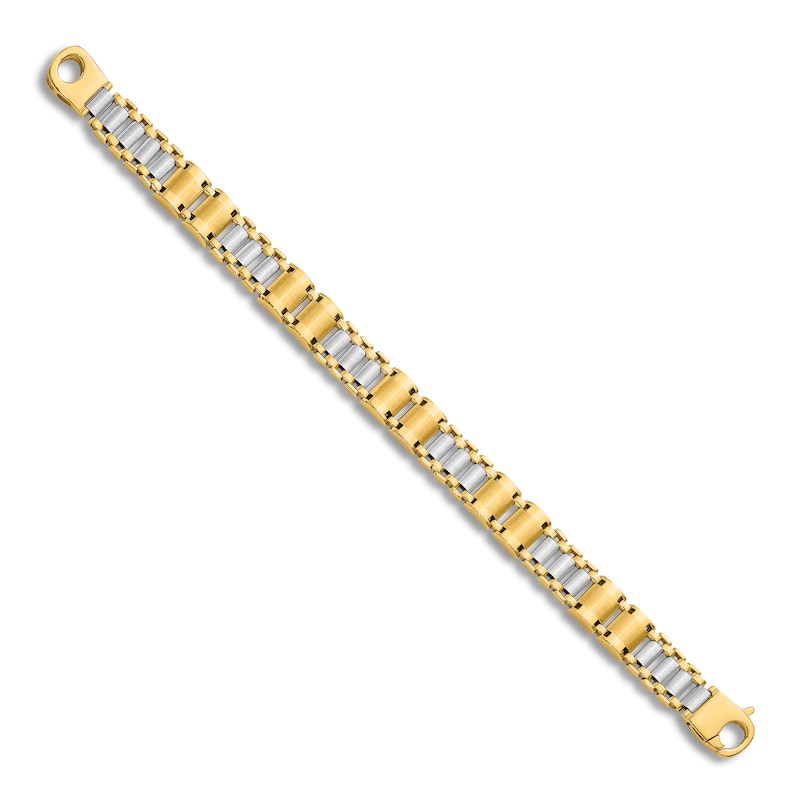 Men's Solid Brushed Link Bracelet 14K Two-Tone Gold 8.5"