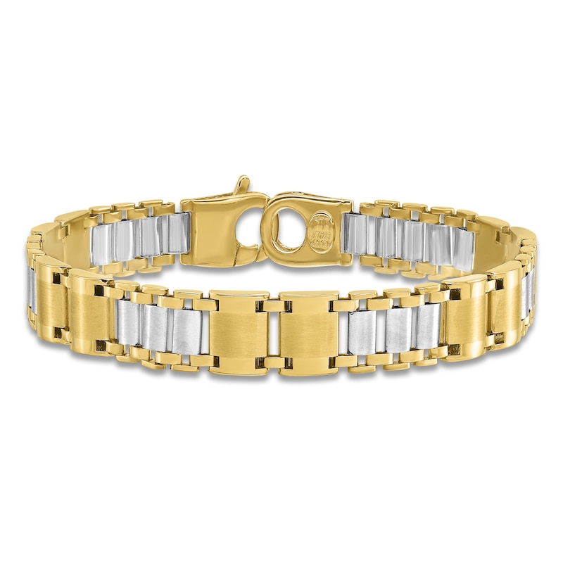 Men's Solid Brushed Link Bracelet 14K Two-Tone Gold 8.5"