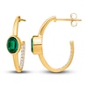 Thumbnail Image 1 of Natural Emerald Hoop Earrings 1/5 ct tw Diamonds 14K Yellow Gold