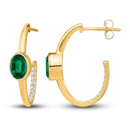 Natural Emerald Hoop Earrings 1/5 ct tw Diamonds 14K Yellow Gold