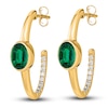 Thumbnail Image 2 of Natural Emerald Hoop Earrings 1/5 ct tw Diamonds 14K Yellow Gold