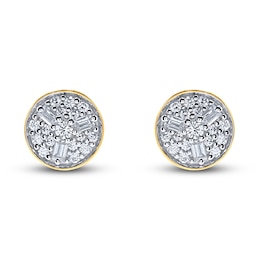 Diamond Stud Earrings 1/6 ct tw Round/Baguette 14K Yellow Gold