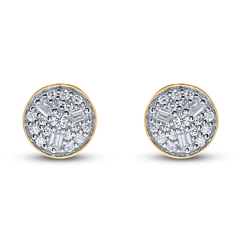 Main Image 1 of Diamond Stud Earrings 1/6 ct tw Round/Baguette 14K Yellow Gold