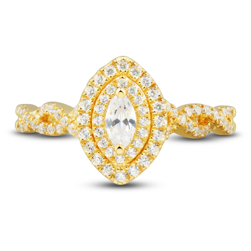 Main Image 5 of Diamond Double Halo Bridal Set 5/8 ct tw Marquise/Round 14K Yellow Gold