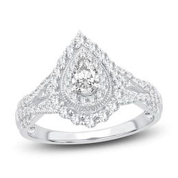 Diamond Double Halo Ring 3/4 ct tw Pear/Round 14K White Gold