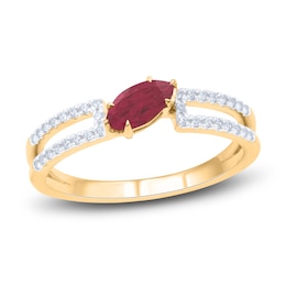 Natural Ruby Ring 1/10 ct tw Diamonds 14K Yellow Gold