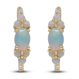 Natural Opal & Diamond Hoop Earrings 1/10 ct tw 14K Yellow Gold