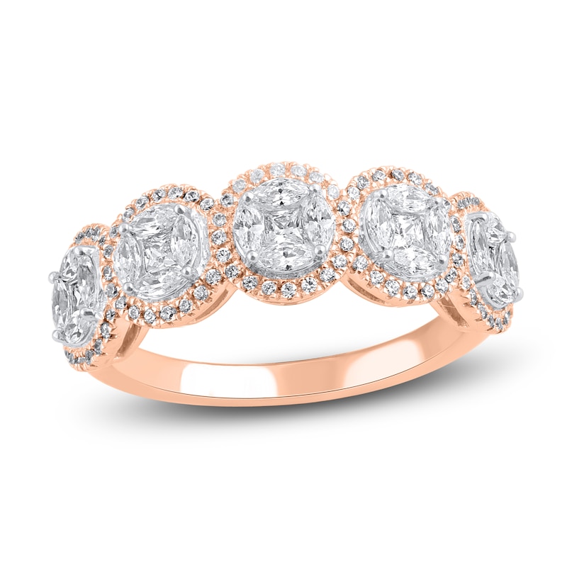 Main Image 1 of Round, Princess & Marquise-Cut Diamond Halo Anniversary Band 1 ct tw 14K Rose Gold