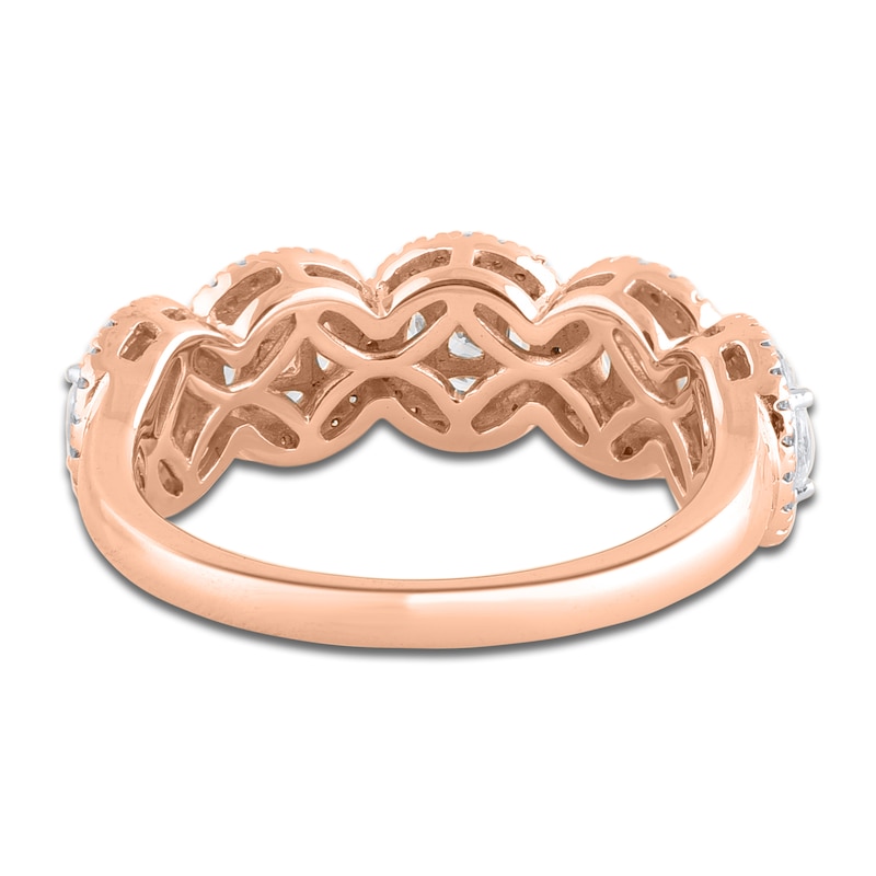 Main Image 3 of Round, Princess & Marquise-Cut Diamond Halo Anniversary Band 1 ct tw 14K Rose Gold