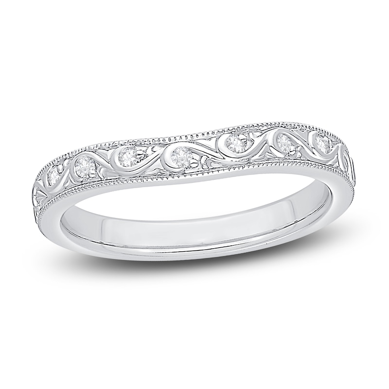 Contour Wedding Band Round Diamond Accents 14K White Gold