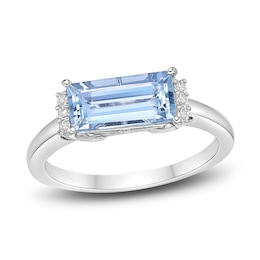 Baguette-Cut Natural Aquamarine & Diamond Ring 1/15 ct tw 14K White Gold