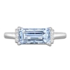 Thumbnail Image 2 of Baguette-Cut Natural Aquamarine & Diamond Ring 1/15 ct tw 14K White Gold