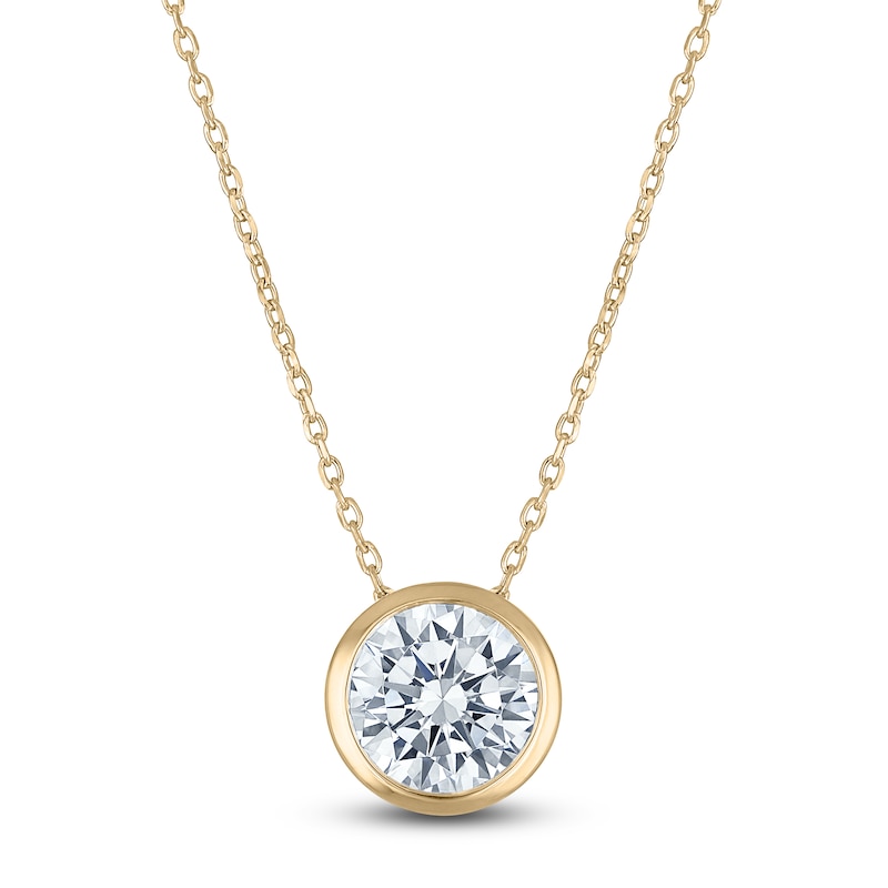 Main Image 1 of Certified Round-Cut Diamond Bezel-Set Solitaire Necklace 2 ct tw 14K Yellow Gold 18&quot; (I1/I)